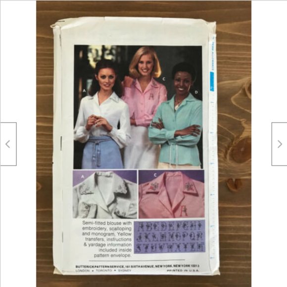 New Vtg Butterick 5525 Blouse Sewing Pattern Embroidery Transfers Sz 14/Bust 36 - Picture 2 of 4